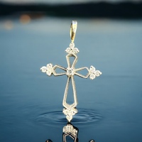  Dainty 14kt White Gold Cross Pendant with Diamonds