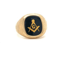  10kt Yellow Gold Mason Ring with Linen Design