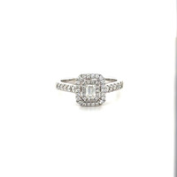  10kt White Gold Emerald Cut Natural Diamond Ring