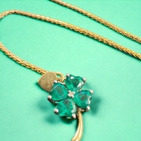 14kt Adjustable Snake Style Chain with Green Four Leaf Clover Pendant