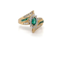  14kt Yellow Gold Ring with Green Stone and Diamond Accents
