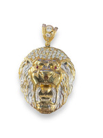  Large 10kt Yellow Gold Lion Head Pendant