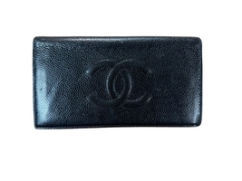 Chanel Coco Mark Caviar Skin Bifold Long Wallet Black Grained