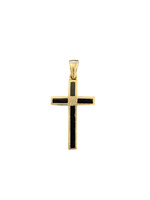  14kt Yellow Gold Cross With Black Enamel 